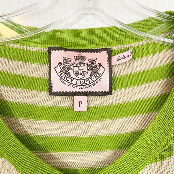 Vintage Juicy Couture Y2K Green Striped Short Sleeve Button Cardigan - Size P - Picture 3 of 4